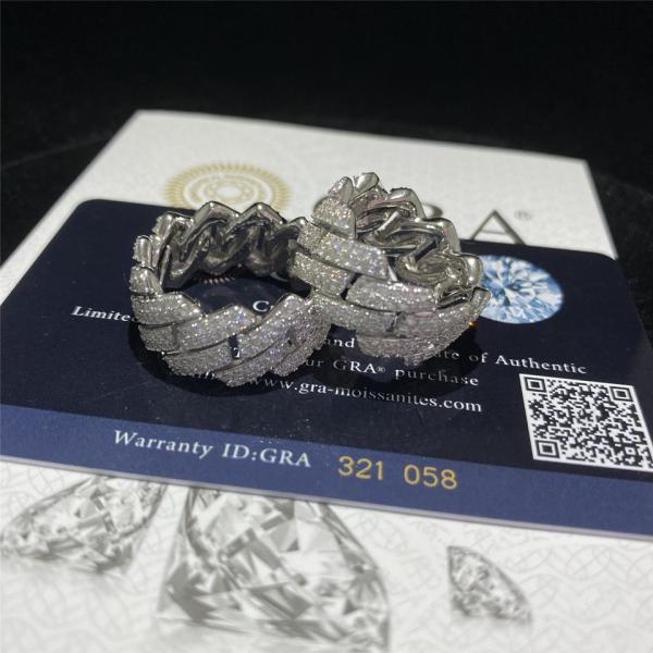 Prata Diamond Jewelry de 925 Sterling Silver Moissanite Man Rings Miami Cuban Link