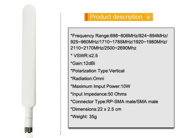 698-2700MHz Indoor Omni Directioinal Rubber Antenna 4G LTE SMA Connector