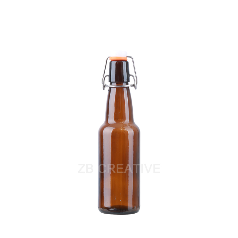 Modern Amber Flint Beer Glass Bottle 330ml Swing Cap Craft Brew Container 345g CY-305