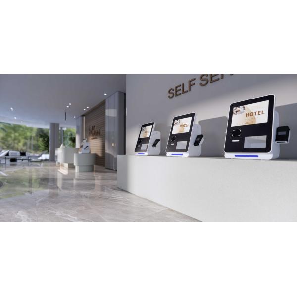 Tabletop Self service kiosk hotel / Airport Check In Kiosk With Passport Scanner Key Card Dispenser And Payment Terminal For Hotel Airport Hospital
