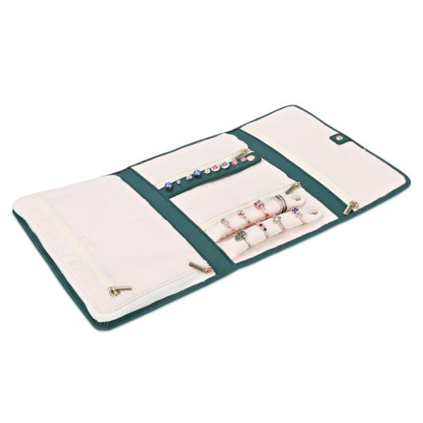 Custom Jewelry Storage Bags Organizer Vegan Leather Green 23x15x2.54cm