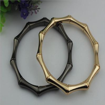 Wholesale custom accessories zinc alloy bamboo shape gunmetal & gold 90 mm metal genuine leather bag handle pull