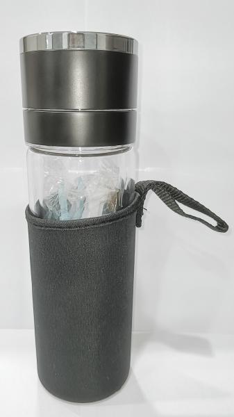 Abertura de aço inoxidável do impulso da garrafa de água de vidro Largesize com o malote da luva de pano