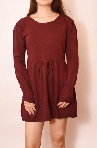 Autumn Winter Sweeter Ladies Dress Clothing Red Wine 100% Acrylic Bubble Skirt Dress