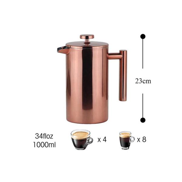 1000ml Stainless Steel Copper Metal French Press SGS TUV Home Office Ss304