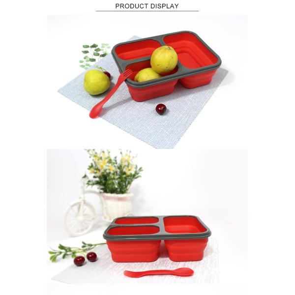 3 Compartments Dishwasher Safe Collapsible Bento Box BPA Free For Kids