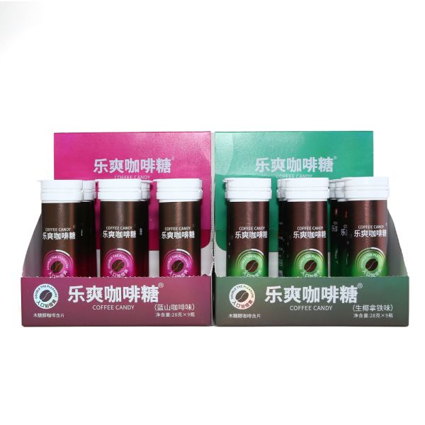 Wholesale Coffee Tablet Semi-Hard Candy with Xylitol 28g Sugar-Free Exotic Snack in Bottles 18 Months Shelf Life