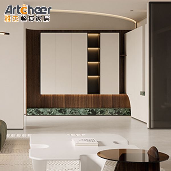 Modern Wall Mounted TV Cabinet with Fireplace Design White Lacquer Finish and Adjustable Height