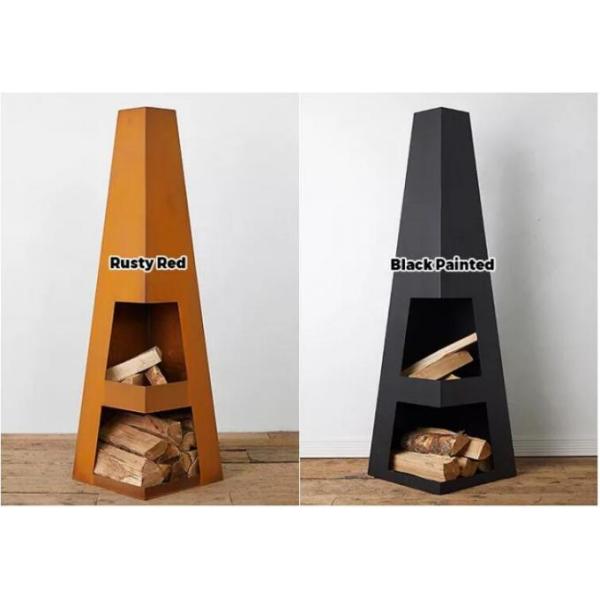 Weathering Steel Angled Obelisk Chiminea Fire Pyramid Black Painted