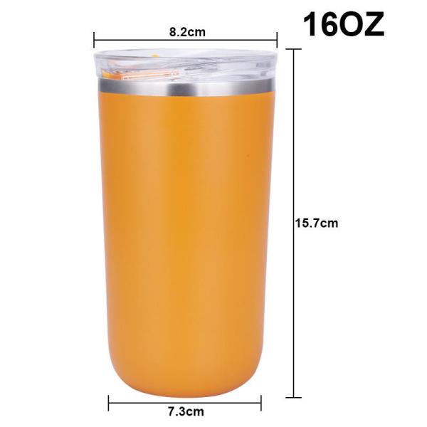16 oz caneca de café de aço inoxidável com tampa e palha de vácuo de metal