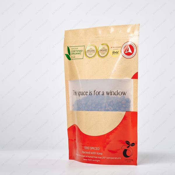 Customized Food Grade Compostable Pouch 250g  Stand Up Pouch With Window