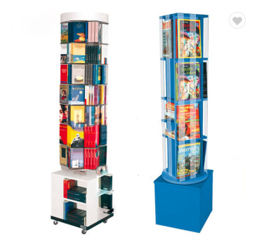 Fashion Rotating Magazine Rack , Mdf Wooden Open Book Display Stand