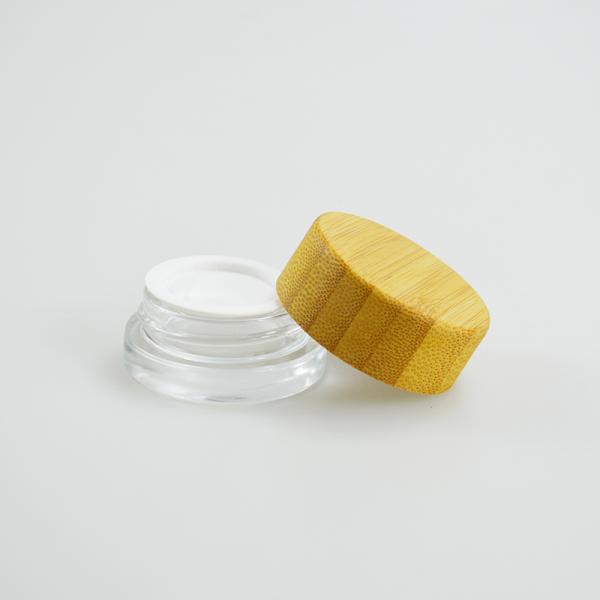5g Frosted Clear Glass Jar con tapa de madera de bambú Mantenga su crema facial cosmética fresca