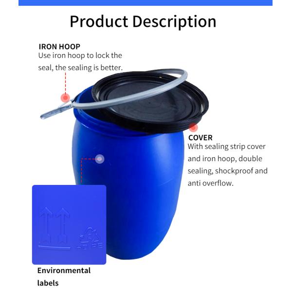 Cylindrical Blue Chemical 200l 55 Gallon Plastic Drum 585*970mm 9kg