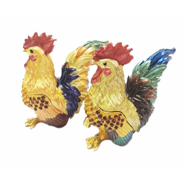 Metal enamel beautiful rooster figure status jewelry box for cock year gifts