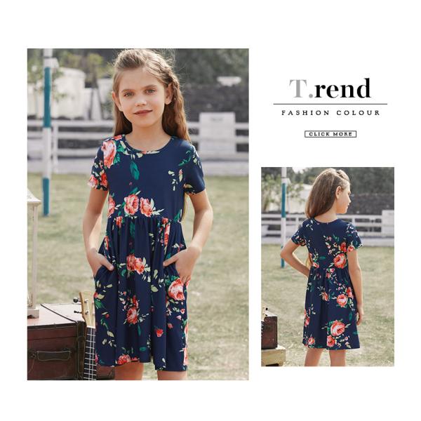 Summer Children's Clothing Solid Color Cotton Printed Short Sleeve Casual Girls Dress