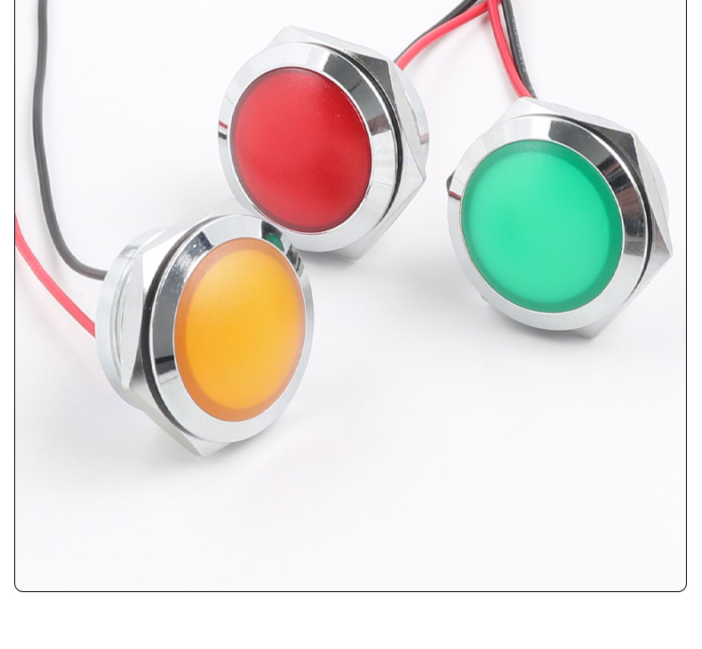 22mm IP66 Waterproof Metal Power Indicator Light Flat Head LED Panel Light 12-24V/220V 50000 Hours Lifespan Multi-Color Options