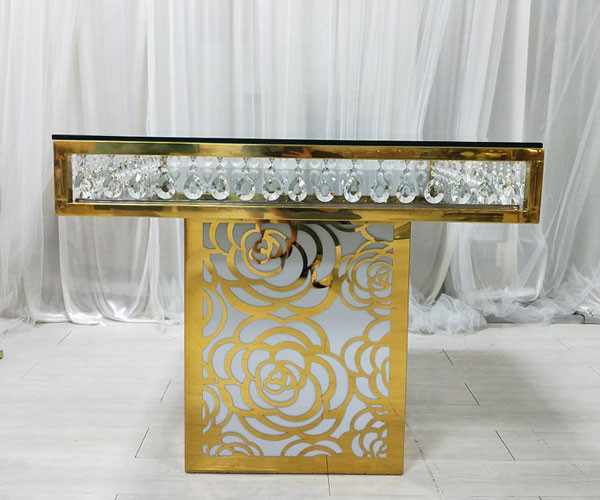 Acier inoxydable d'or de miroir de table de banquet de mariage d'impression de gravure