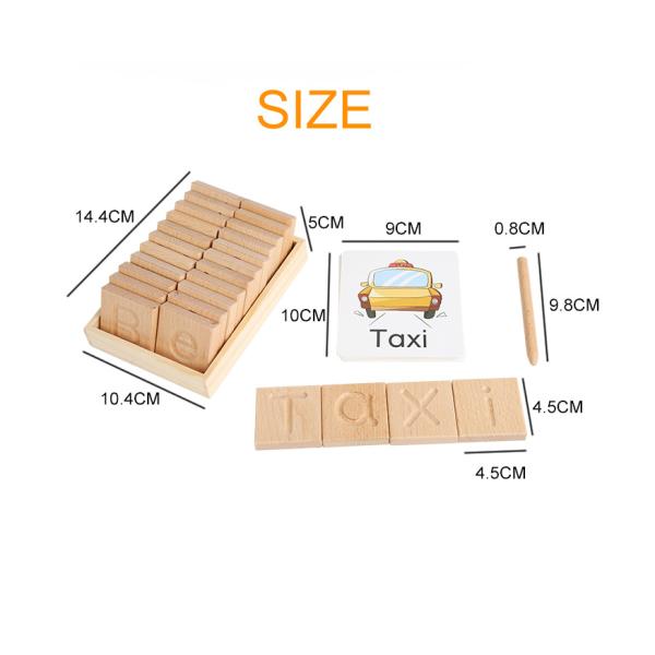 Wood Montessori Learning Toy Spelling Words Alphabet Puzzle Matching Words