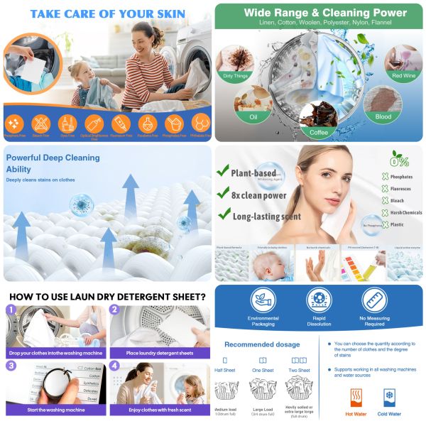  Deep Decontamination Laundry Detergent Sheet Private Label Disposable Laundry Washing Sheets