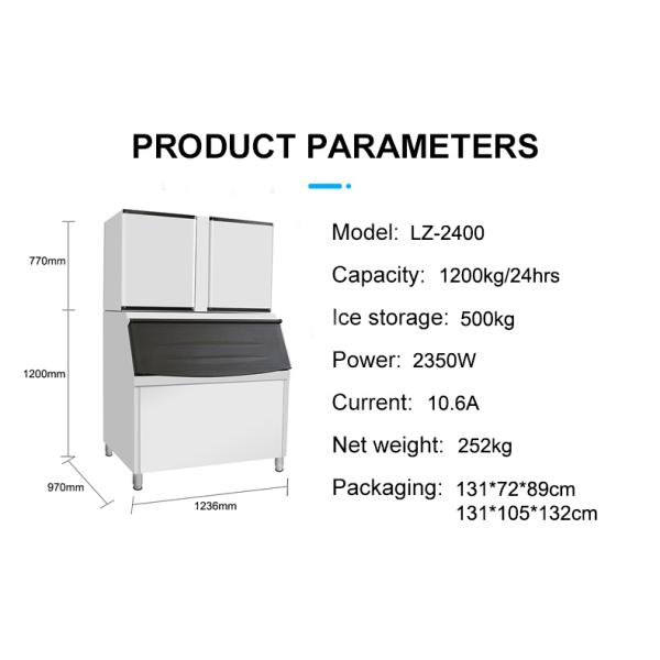 1236*640*770mm/1236*970*1200mm 252 KG Noiseless Granular Ice Machine for Your Business