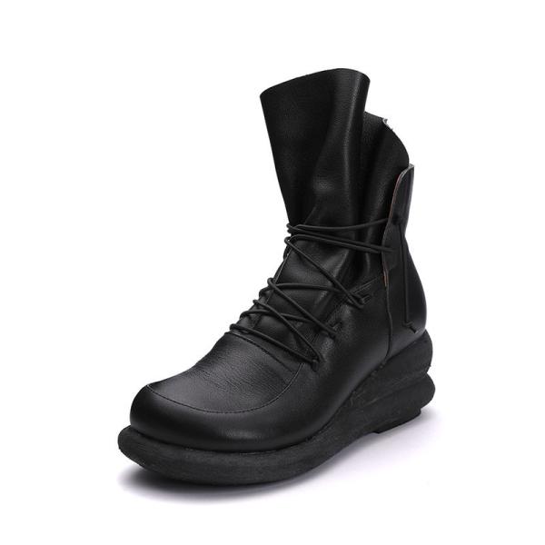 S093 New women's shoes retro leather elastic lace-up fashion short boots thick-soled wedges women's boots