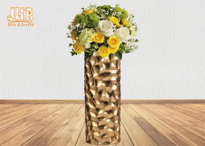 Raspberry Design Cylinder Fiberglass Flower Pots Gold Leaf Finish Two Sizes