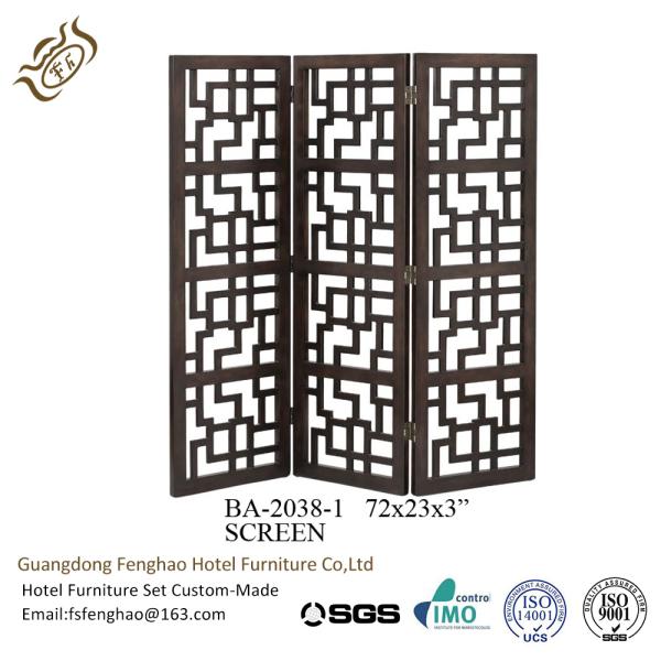 Wooden Carved Homedecor Tri Fold Room Divider / Decorative Partition Screen For Living Room