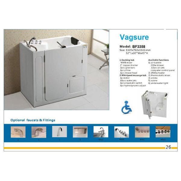 Stainless Steel Frame Walk In Bath And Shower / Portable Walk In Tub 300W Blower Pump