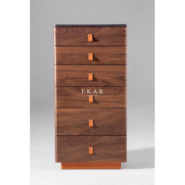 Modern Walnut Wooden Chest 6 Drawer Cabinet