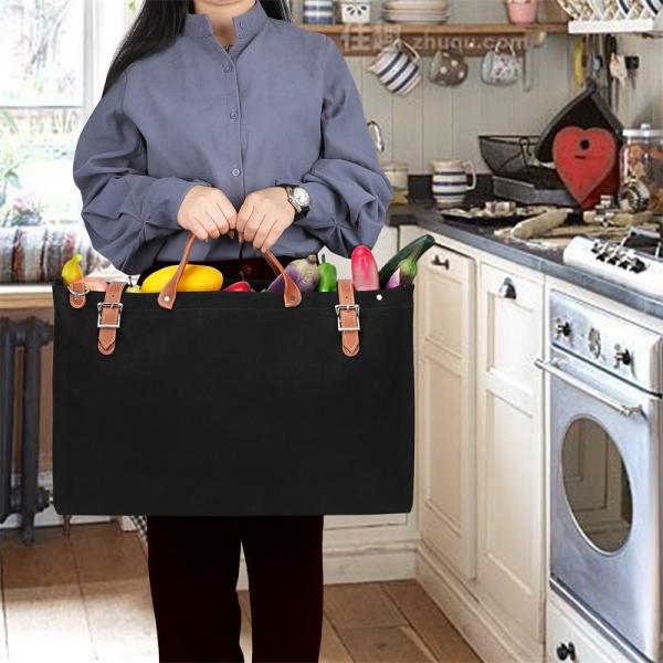 Nylon Canvas Reusable Shopping Bag Totes Leather Belt Buckle Shoulder 44x13x38cm