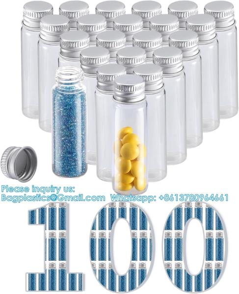 Glass Bottles with Aluminum Cap, Glass Jars Small Storage Bottle Glass Vials, Beads Storage Jars with Lids Aluminum