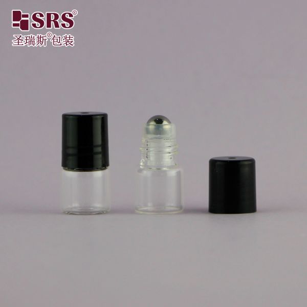 1ML 2ML Glass Bottle With Gold Cap Steel Ball Roll-On Bottle Perfume Roll-On Small Capacity Frosted Black Glass Bottle