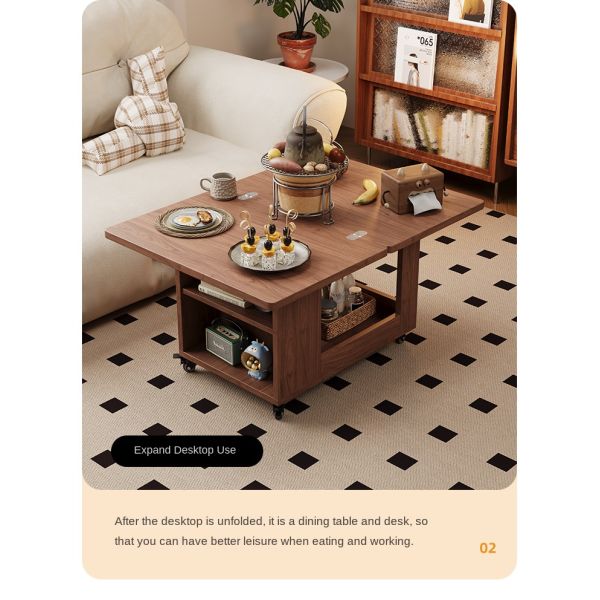 Custom Solid Wood Coffee Table Mobile Extendable Wheeled Trolley Foldable Rotating Sofa Corner Sofa Side Table for Living Room