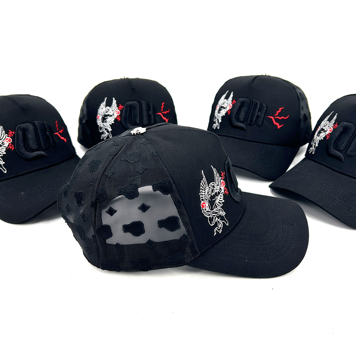 Full Embroidery Mesh Cotton 5 Panel Trucker Cap Patch Curved Brim Gorras Snap Back