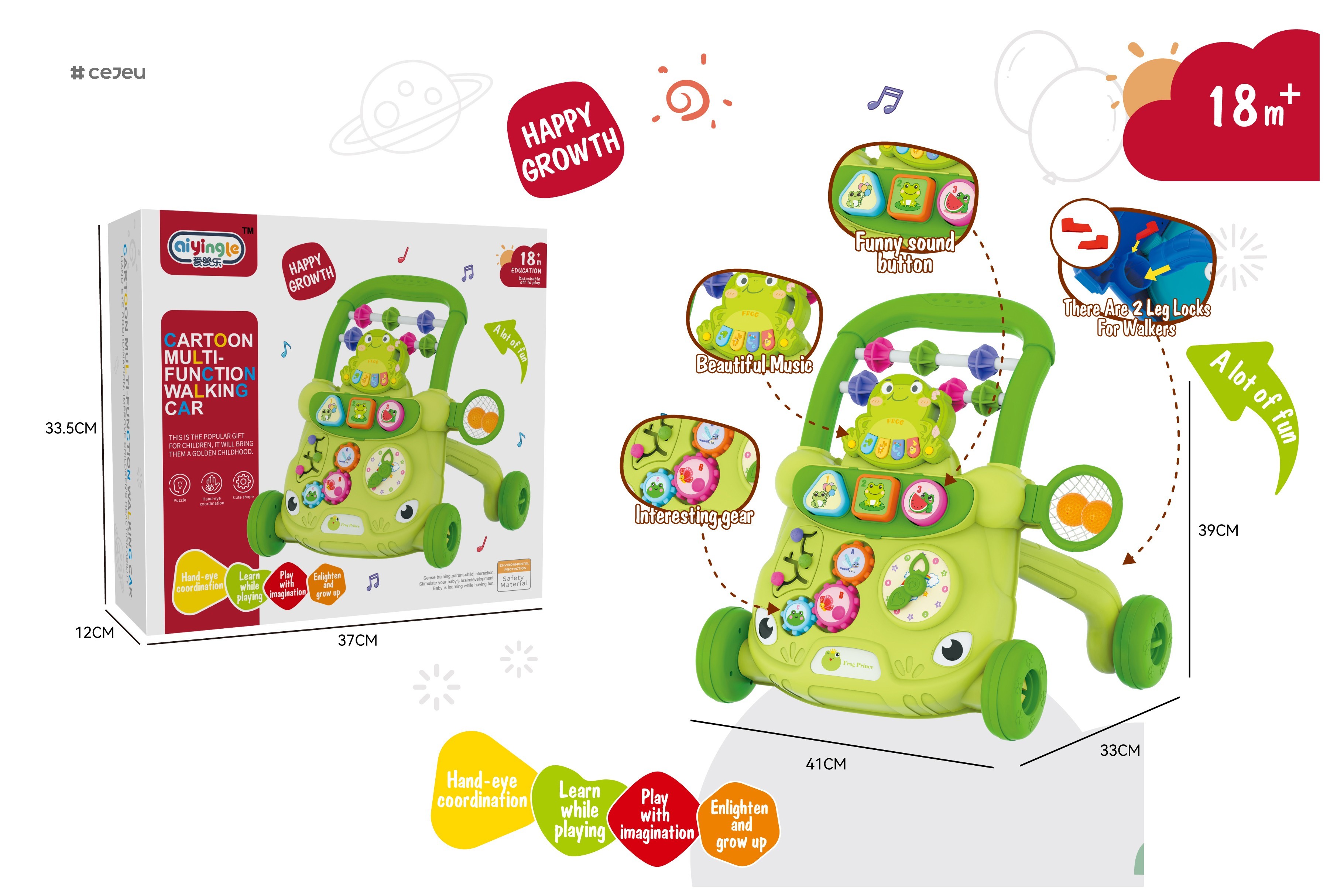 CJ-HW-368-118 New Style Toddler Plastic Baby Walker Stand-up Toys with Musical Cartoon Feature Activity Walkers