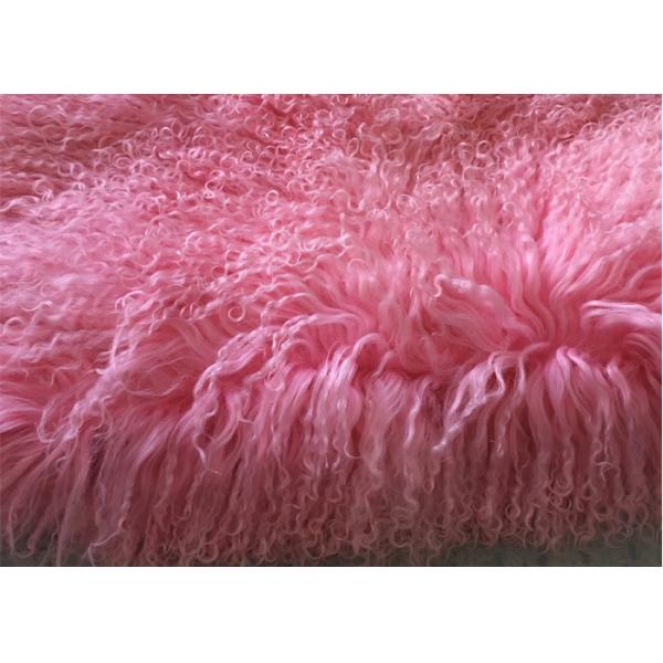 Dyed Mongolian Luxury Fur Throws For Sofas , Small Long Wool Sheepskin Rug