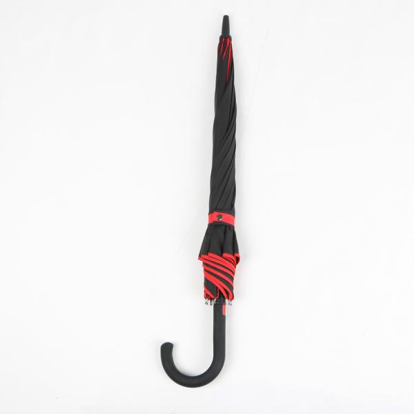 Double Layer Curved Handle Umbrella Red And Black With Red Seam And Pole