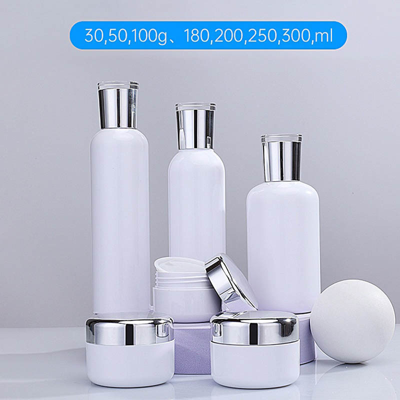 Round Shouder Cosmetic Bottles And Round Lid Jars For Dispensing Creams Lotions And Serums