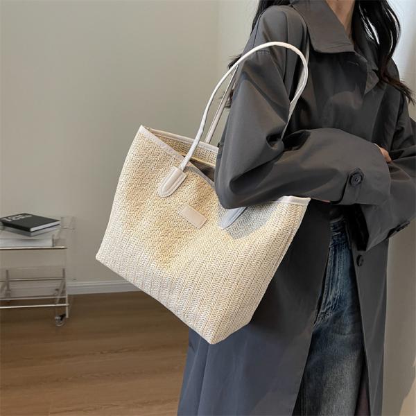Sustainable Bamboo Bag With Handle, Shopping Bag For Beach Summer Vibe Wholesale Vietnam Handicraft Crochet Raffia Sac Bolsa Mujer Bucket Tote Shoulder Designer Women Straw Bag