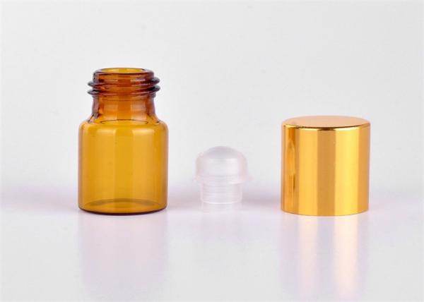 3ml Amber Glass Roller Ball Bottles , Gold Roller Bottles With Aluminium Cap
