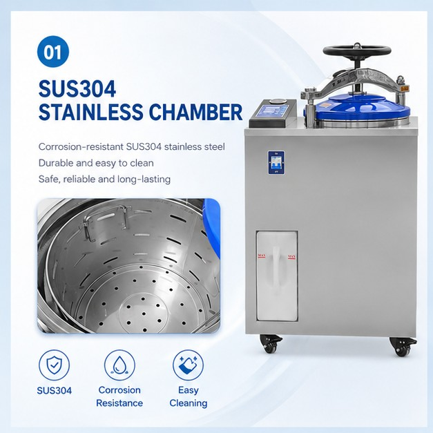 Cenlee OEM Laboratory Internal Cycle Steam Sterilizer 35-100L SUS304 116-134°C Digital Control Vertical Autoclave