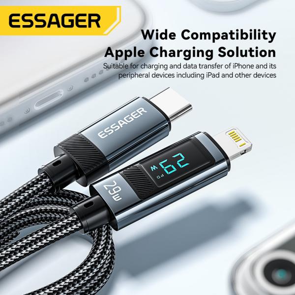 ESSAGER ES-X47 1m 2m PD29W Wired Braided Portable Usb C To Lightning Cable For Fast Charging