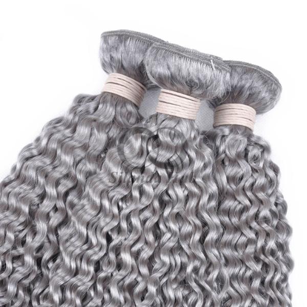 Grey Kinky Curly Remy Human Hair Bundles Sew In Weave Bundles Brazilian Bundle Deals