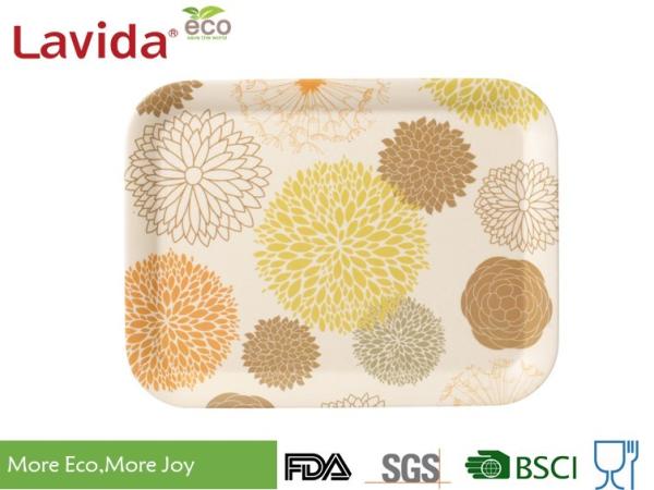 OEM ODM Food Grade Material Biodegradable Bamboo Fibre Tray Dinner Tray Dinning Tray Serving Tray Food Plate with prints