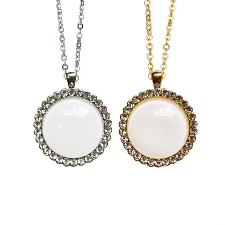 Round And Heart Sublimation Crystal Necklace Valentine'S Day Supplies Creative