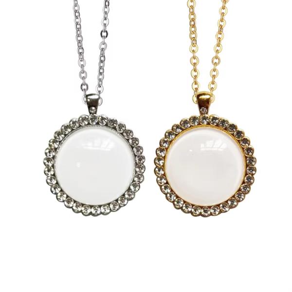 Round And Heart Sublimation Crystal Necklace Valentine'S Day Supplies Creative Sublimation Jewellery