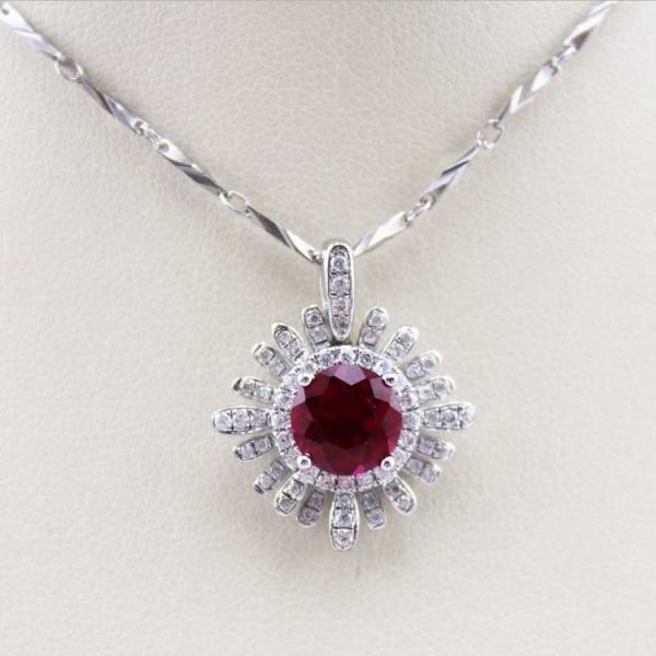 Sterling Silver 8mm Round Blue Topaz  CZ Diamonds Pendant  Necklace (P07)
