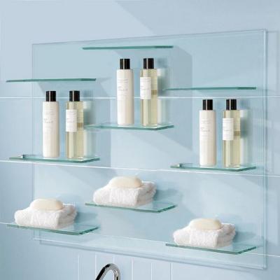 Logo / Size Custom Cut Tempered Glass Shelves Clear Ultra Clear Frosted Glass Bathroom Shelf For Display Shelf Holder CCC / ISO9001 Approved