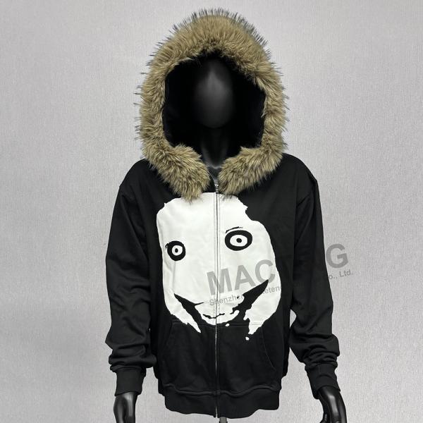 Custom Winter Thick Faux Fur Hooded Zip Up Hoodie in Boxy Cropped Zipper Jacket Style for Men